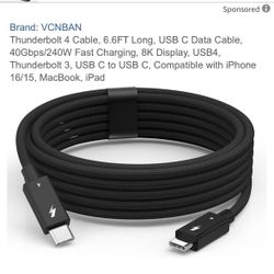 Thunderbolt 4 Cable, 6.6FT Long, USB C Data Cable, 40Gbps / Fast Charging