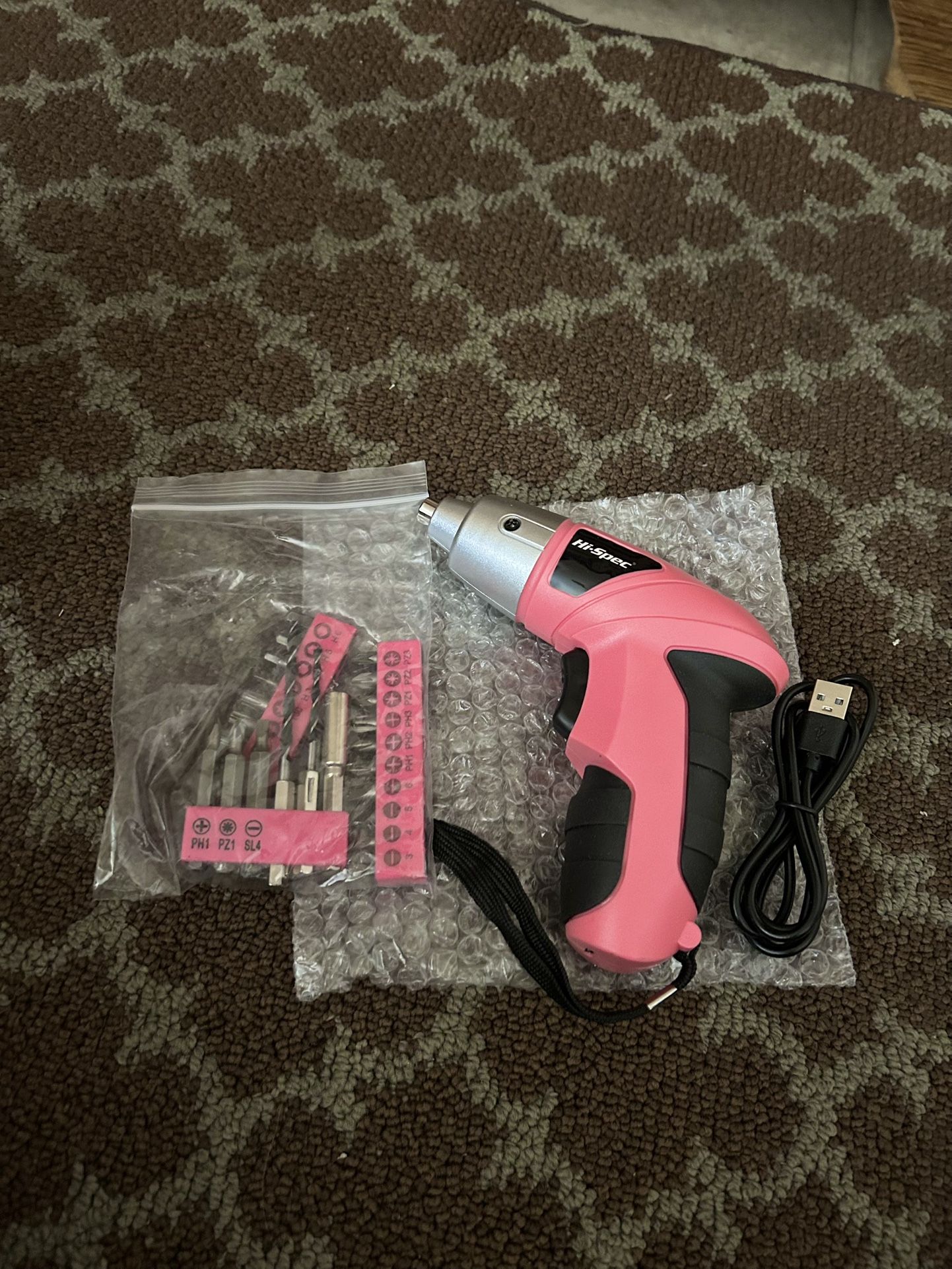 Brand New Electric Power Screwdriver Set w/ Bits – USB Rechargeable, Pink Design