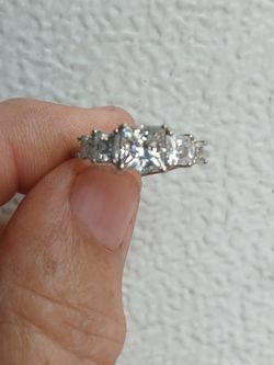 Moisannite Ring, Size 9,  Rhodium Over Sterling Silver.