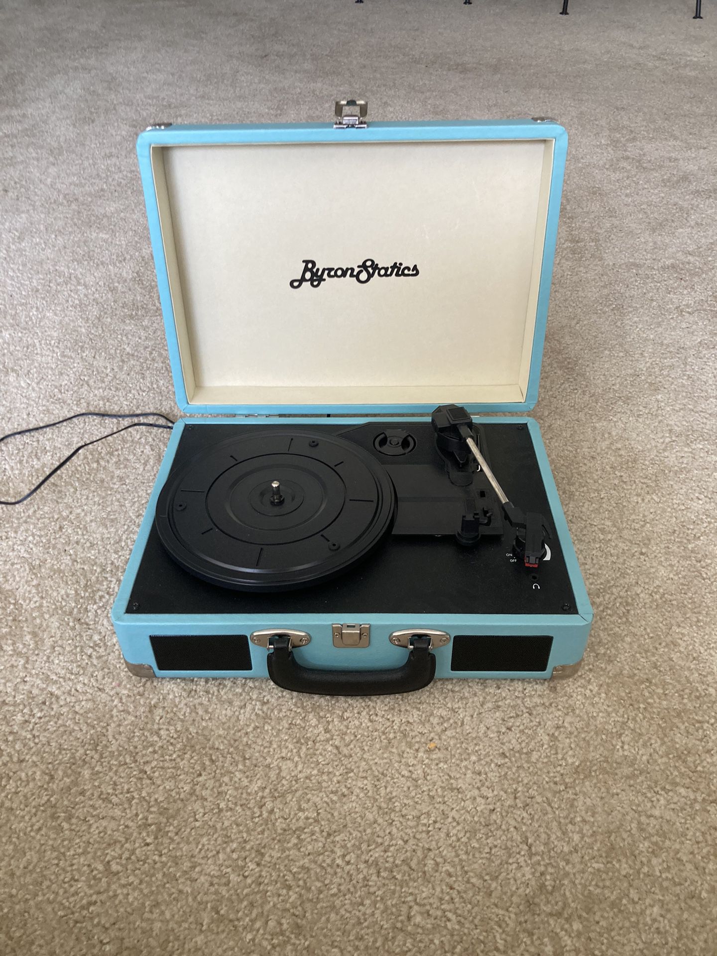 Byron Statics Turntable Vinyl Record Player Portable Vintage Suitcase, Teal