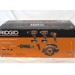 NEW RIDGID 18V CORDLESS 5- TOOL SET COMBO KIT R96255 + 2 4AH BATTERIES & CHARGER