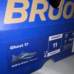 Brooks Ghost 17 Women’s Sz 11 Grey/Clearwater/Purple Neutral Running Shoes