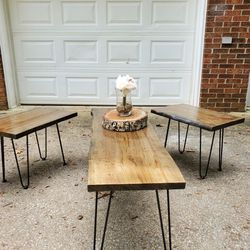 live edge coffee table and end tables