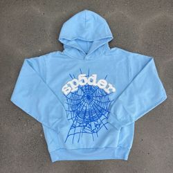 Sp5der Baby Blue Rhinestone Hoodie