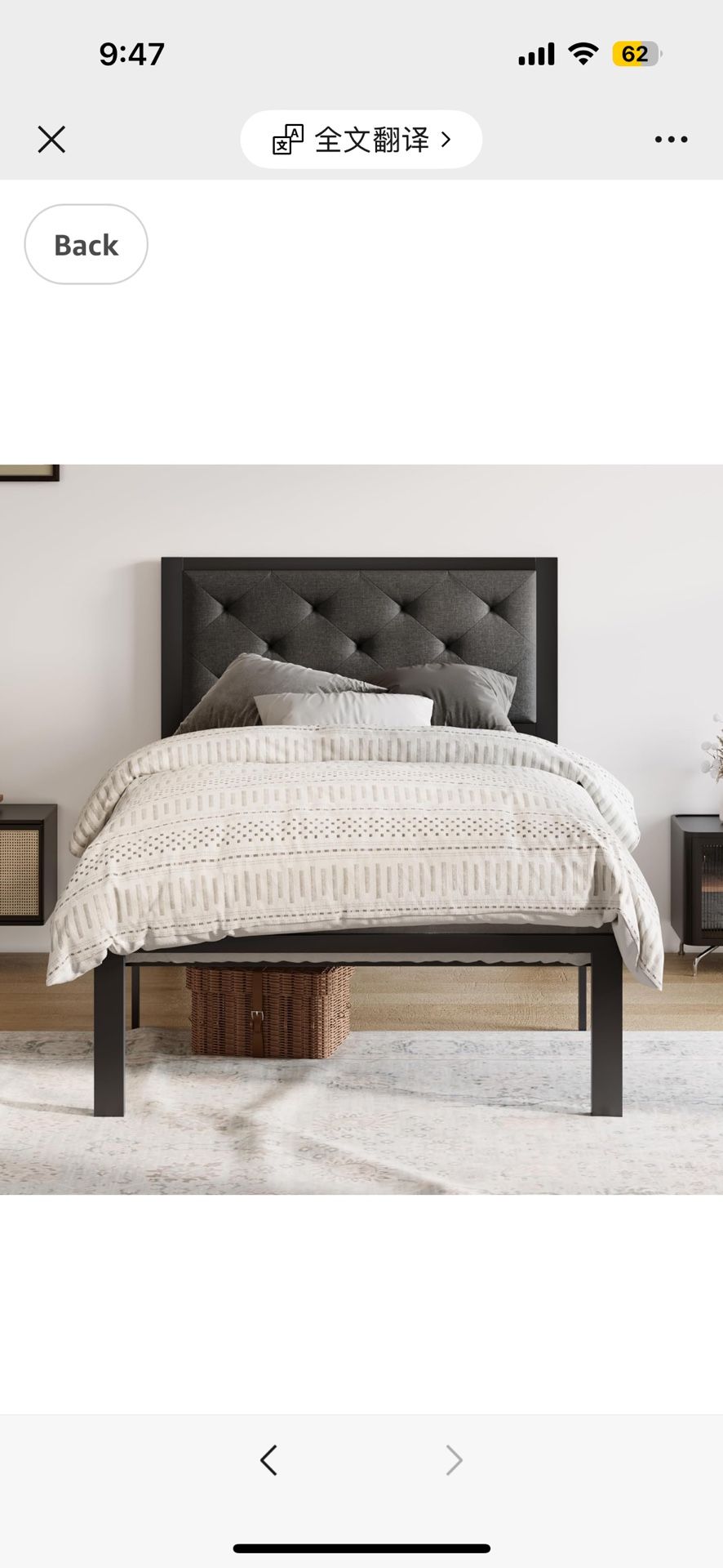  Twin Bed Frame with Upholstered Headboard, Chic Diamond Stitched Tufted Design, No Box Spring Needed, Dark Grey