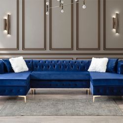 Lydia Velvet Navy Double Chaise Sectional /couch /Living room set