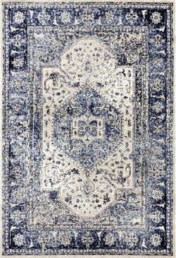 Ivory & Blue Oriental Rug (8x10 ft)