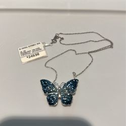 18 Inch Sterling Silver with Crystal Butterfly Pendant