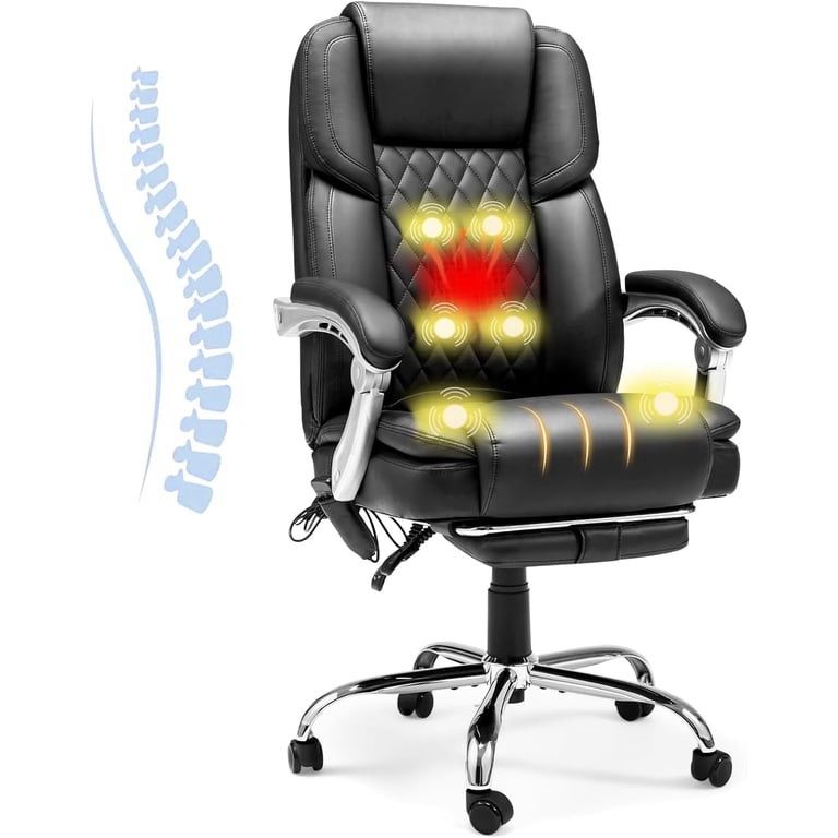 Executive Office Chair W/ Adjustable Lumbar Support,Massage Office Chair for Adult,Black