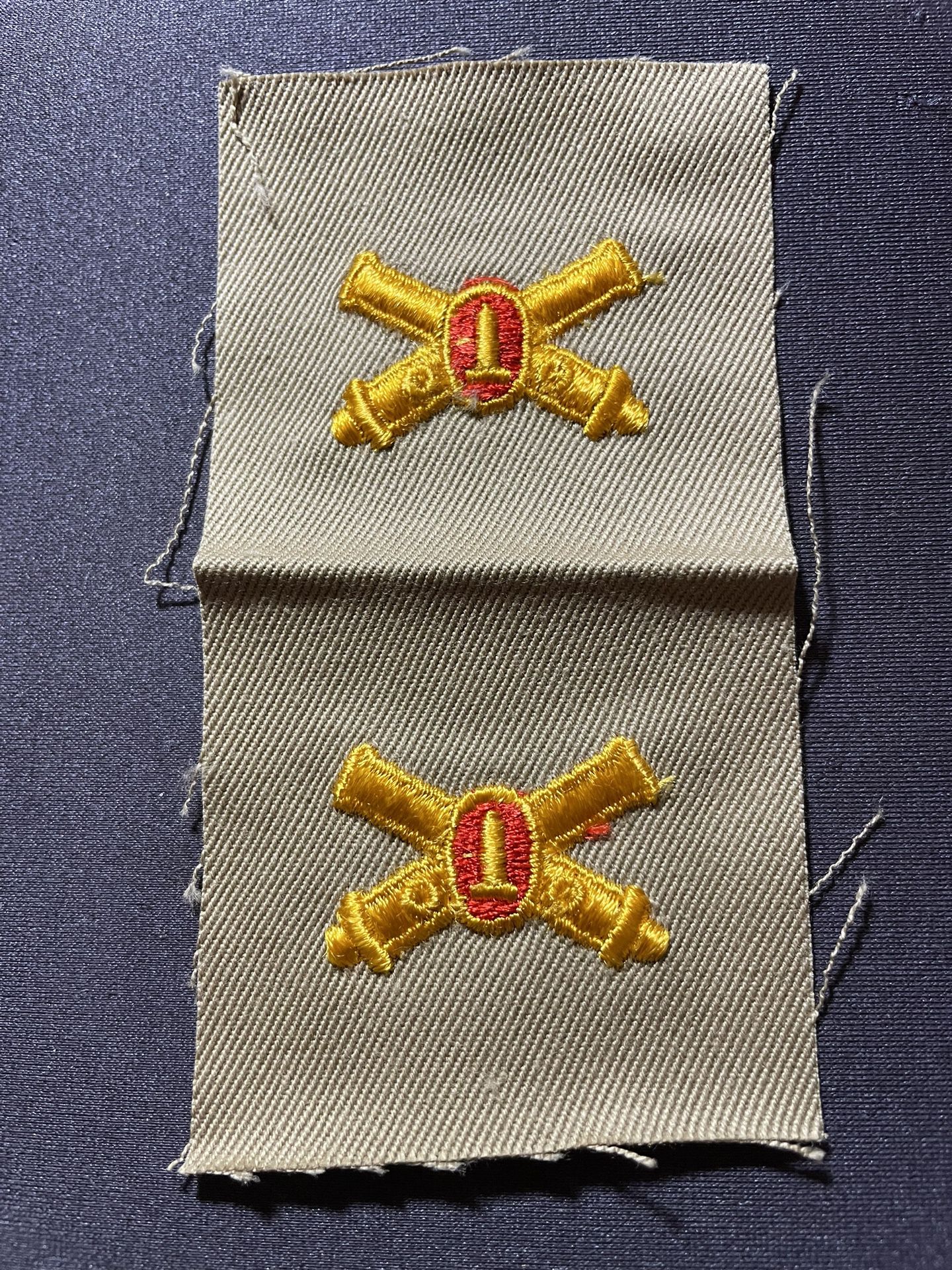 WWII US ARMY COAST ARTILLERY OFFICER SEW ON COLLAR BRANCH INSIGNIA PAIR PATCH (SET)