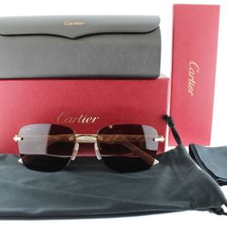 CARTIER C DE SIGNATURE Sunglasses Brown Lenses Golden Finish Rectangular shape