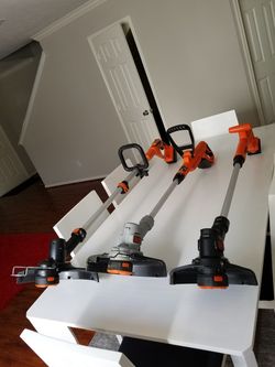 Weed eater edger 10 inch, 12 inch and 13 inch, cordless with 20 and 40 volt battery and charger 65 $, 85$ and 120 $