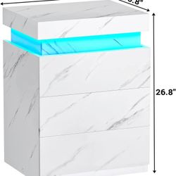 🥨1 Pcs Nightstand with Charging Station and LED Lights,Night Stand with Sliding Top for Bedroom,Bedside Table with Drawers,Modern End Side Table,Whit