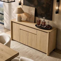 63" Sideboard Buffet Cabinet with Drawer, Wood Credenza Coffee Bar with Storage, 4 Doors, Adjustable Shelves, Rounded Legs, Soft Close Hinges for Kitc
