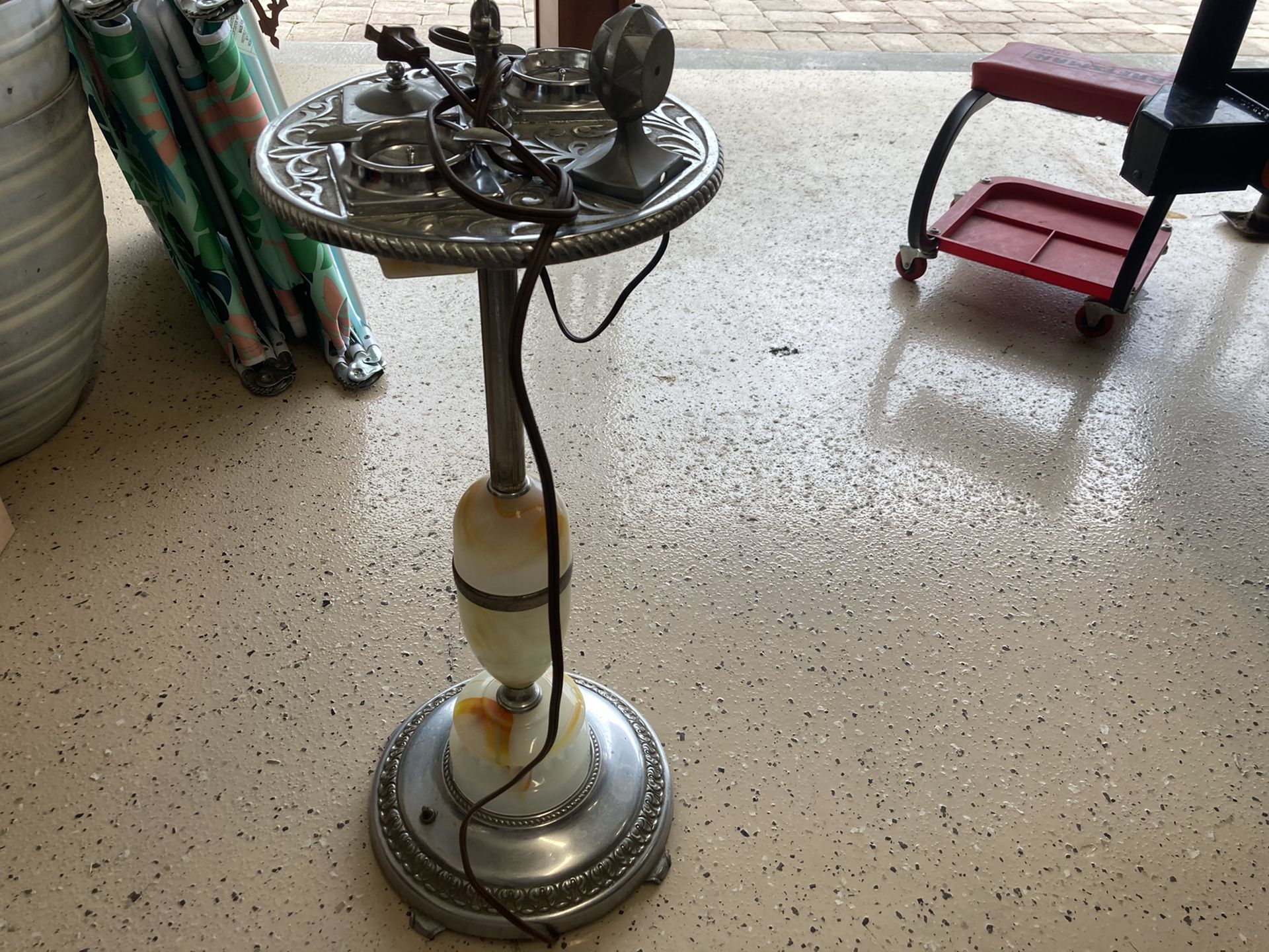 Antique FLOOR STANDING CIGAR ASHTRAYS WITH THREE TABLE TOP ASHTRAYS.