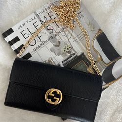 Authentic Gucci Interlocking GG Leather Wallet On Chain Crossbody Bag