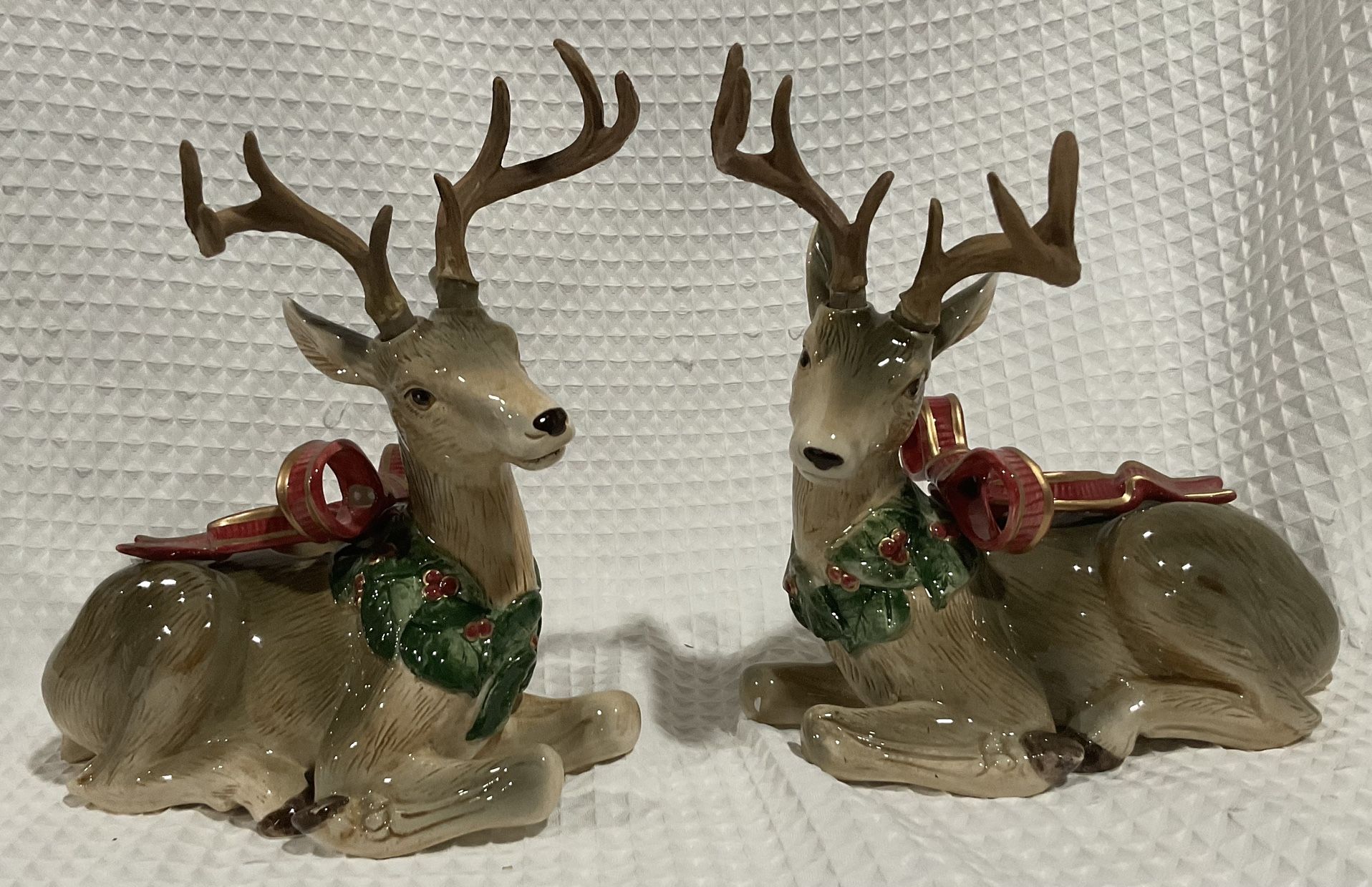 Fitz & Floyd Holiday Leaves Reindeer Candle Holders from 1994  Vintage