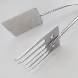 515” Claw Turner Tong with Metal Handles, 15” Triangular Tong with Wood Handles, 4 Deluxe BBQ Grill Forks with Wooden Handles & Leather Hanging Straps