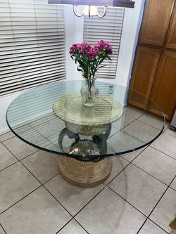 Round Broyhill Glass Top Dining Table with Stone Base