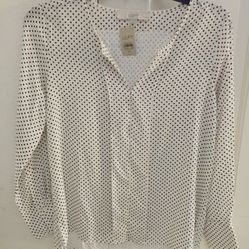 White Blouse With Black Dots by Loft