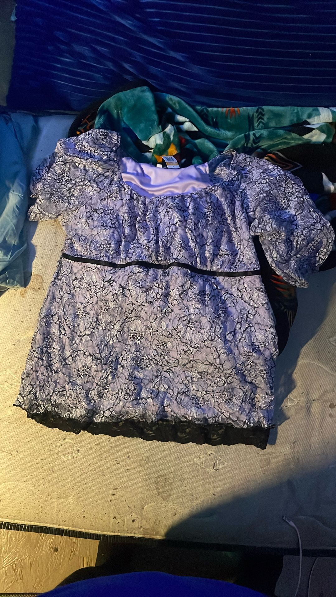 purple and black lace babydoll shirt. 