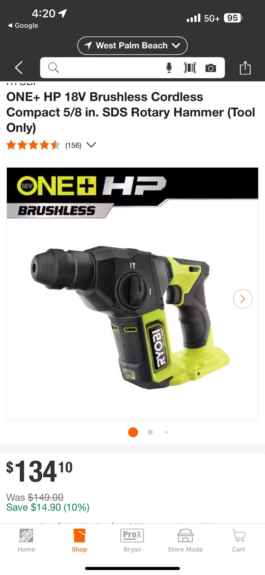 ONE+ HP 18V Brushless Cordless Compact 5/8 in. SDS Rotary Hammer (Tool Only)