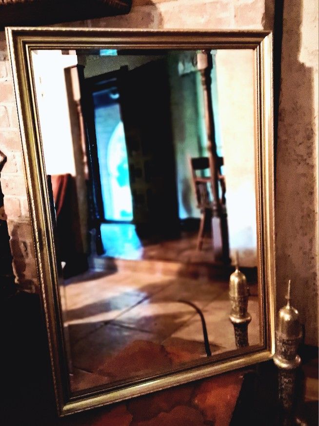 Framed Mirror 23" x 35" Beautiful Antique Gold Finishe