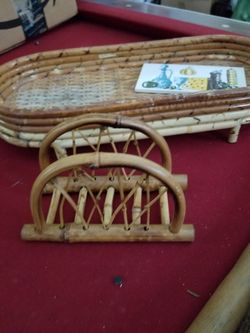 Bamboo wicker napkin holder & cheese tray