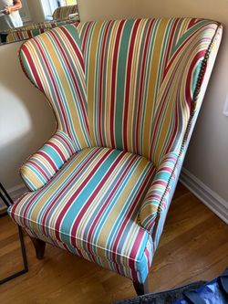 Striped Wingback Accent Chair with Nailhead Trim