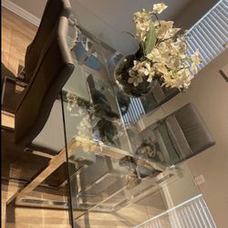 GLASS DINING ROOM TABLE - Gold Or Silver Base
