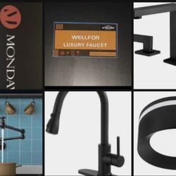 Luxury Plumbing Fixtures Sturdy In Matte Black With LED Light Fixture