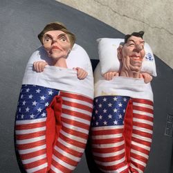 Vintage Ronald and Nancy Reagan slippers