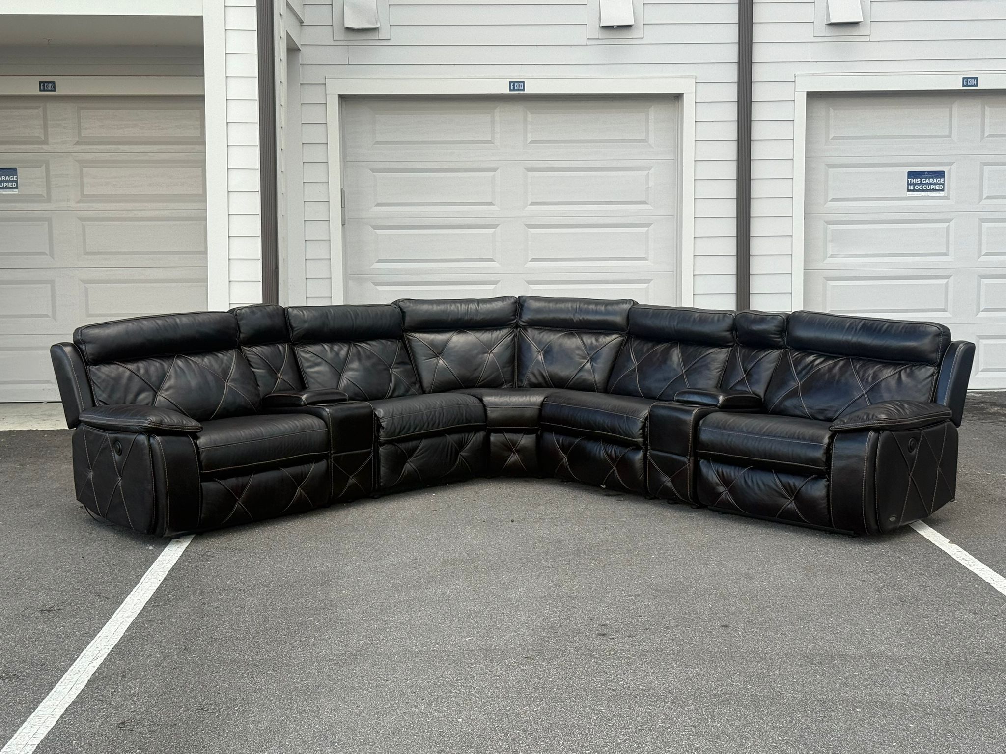 CINDY CRAWFORD HOME BLACK REAL LEATHER POWERED RECLINING SECTIONAL COUCH DELIVERY AVAILABLE 🚚