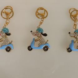 Jeweled / Rhinestone Keychain _ Dog / Puppy & Scooter ( NEW ) blue & gold