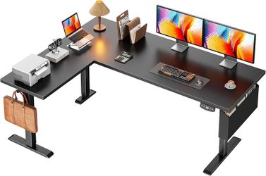 NEW AODK 71 Inch Reversible L Shaped Electric Standing Desk, Black Large Corner Height Adjustable
