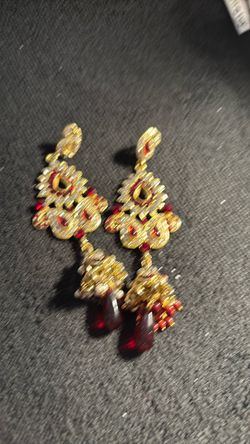 Gold and Red Drop Earrings