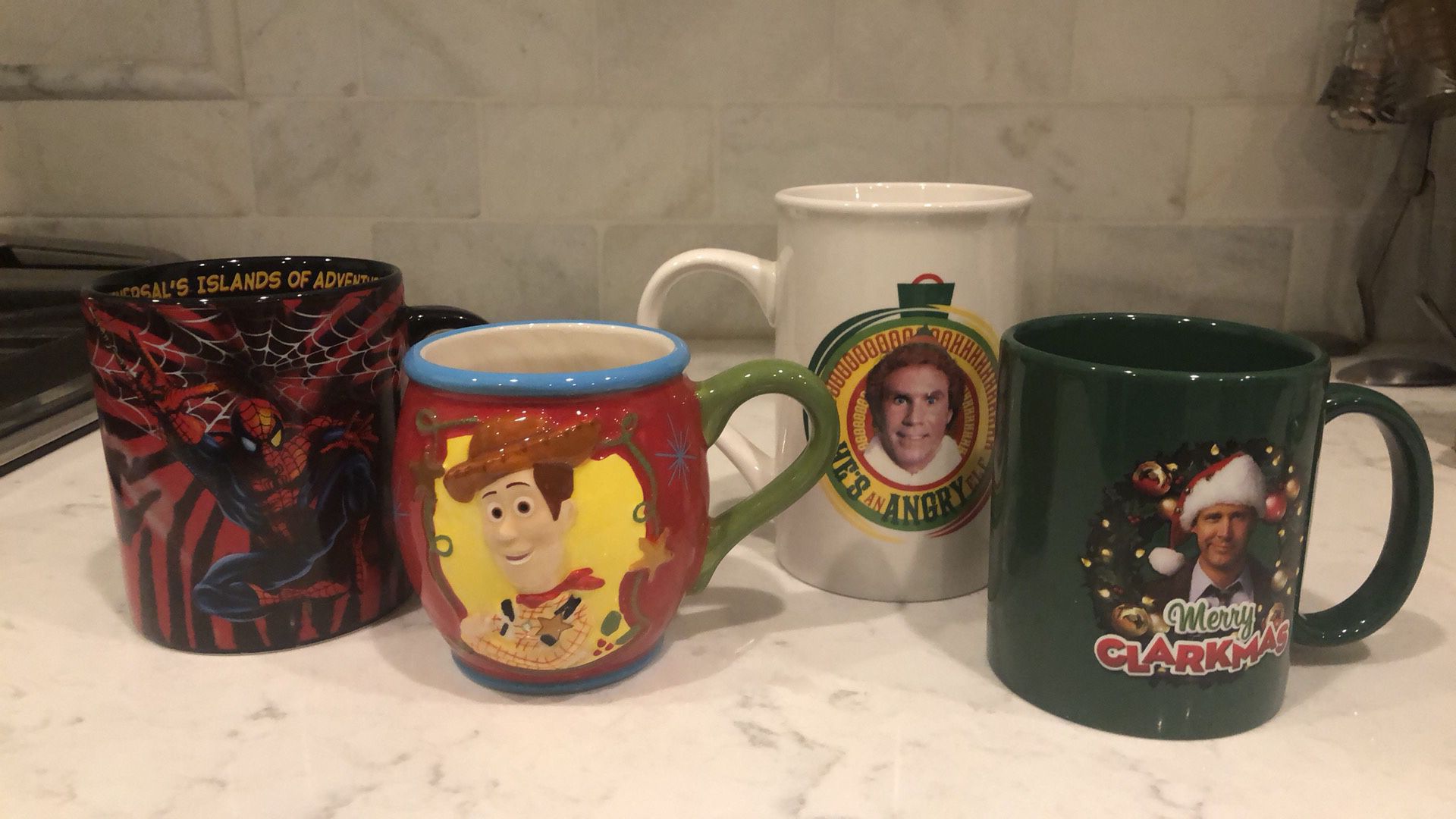 4 Themed Cups Toy Story Spider-Man Christmas Vacation & Elf