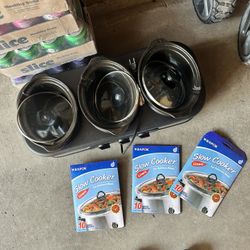 Sunvivi Triple Slow Cooker 1.5 Quart Oval Crock Food Warmer Buffet Server, Stainless steel