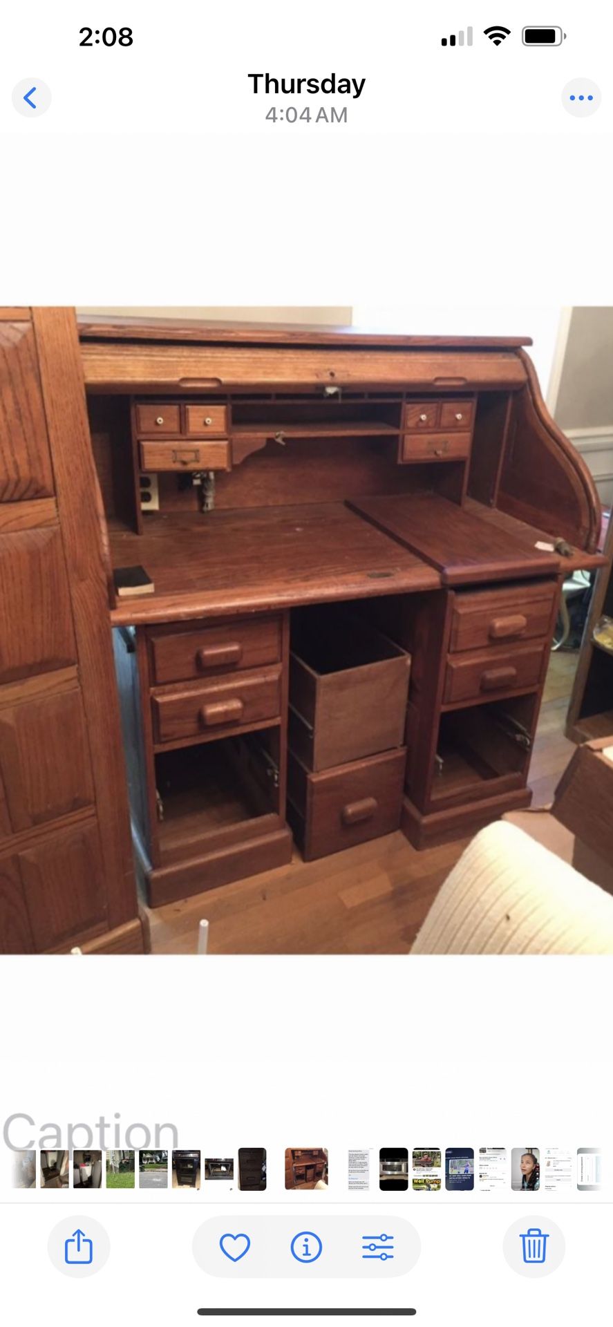 solid Oak Rollup Desk, And File Cabinet And Chair