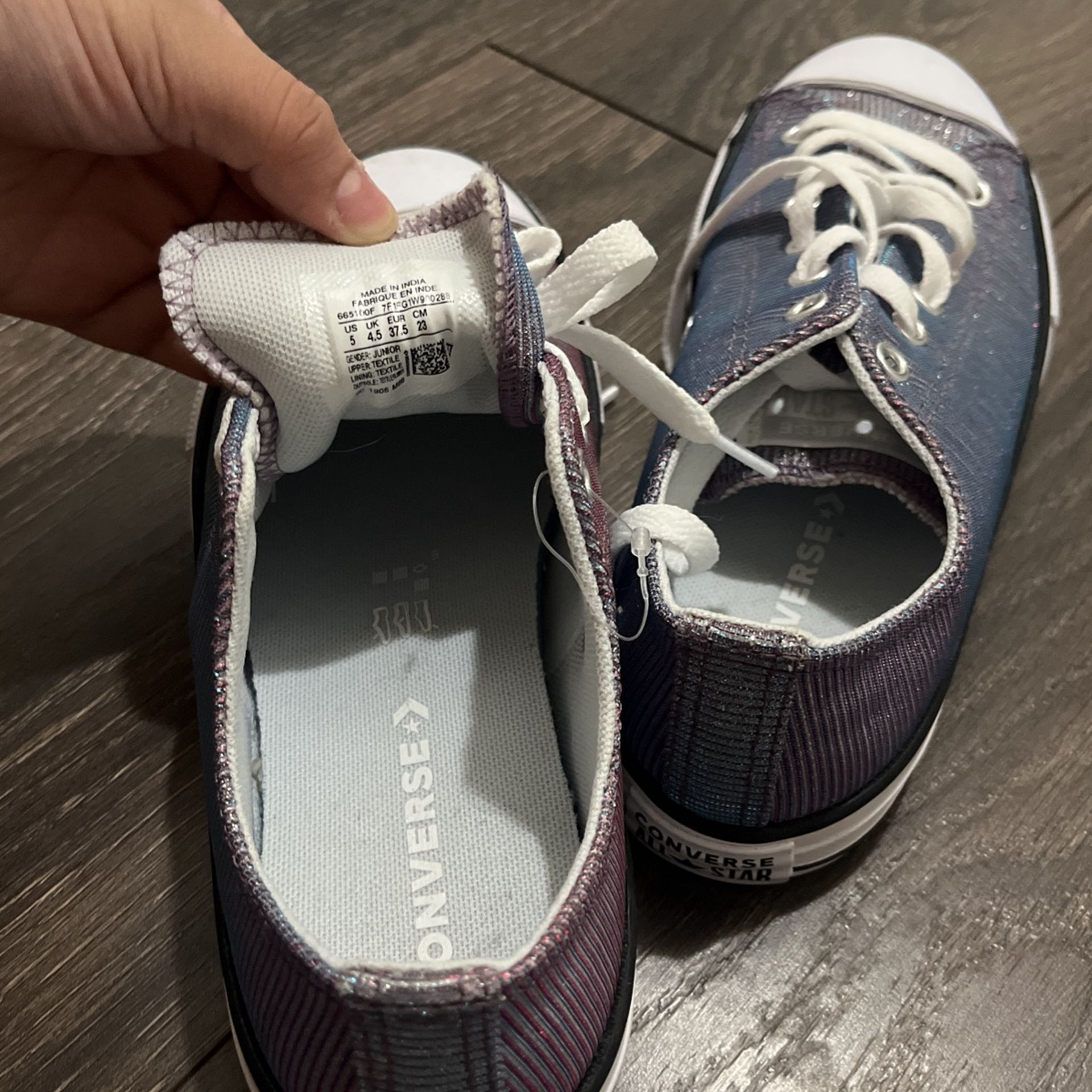 Converse White and Glittery Purple Trainers