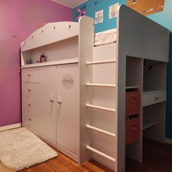 Twin Loft Bed With Closet, Drawers And Desk