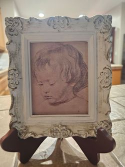 Framed Child Portrait Print Ornate White Frame