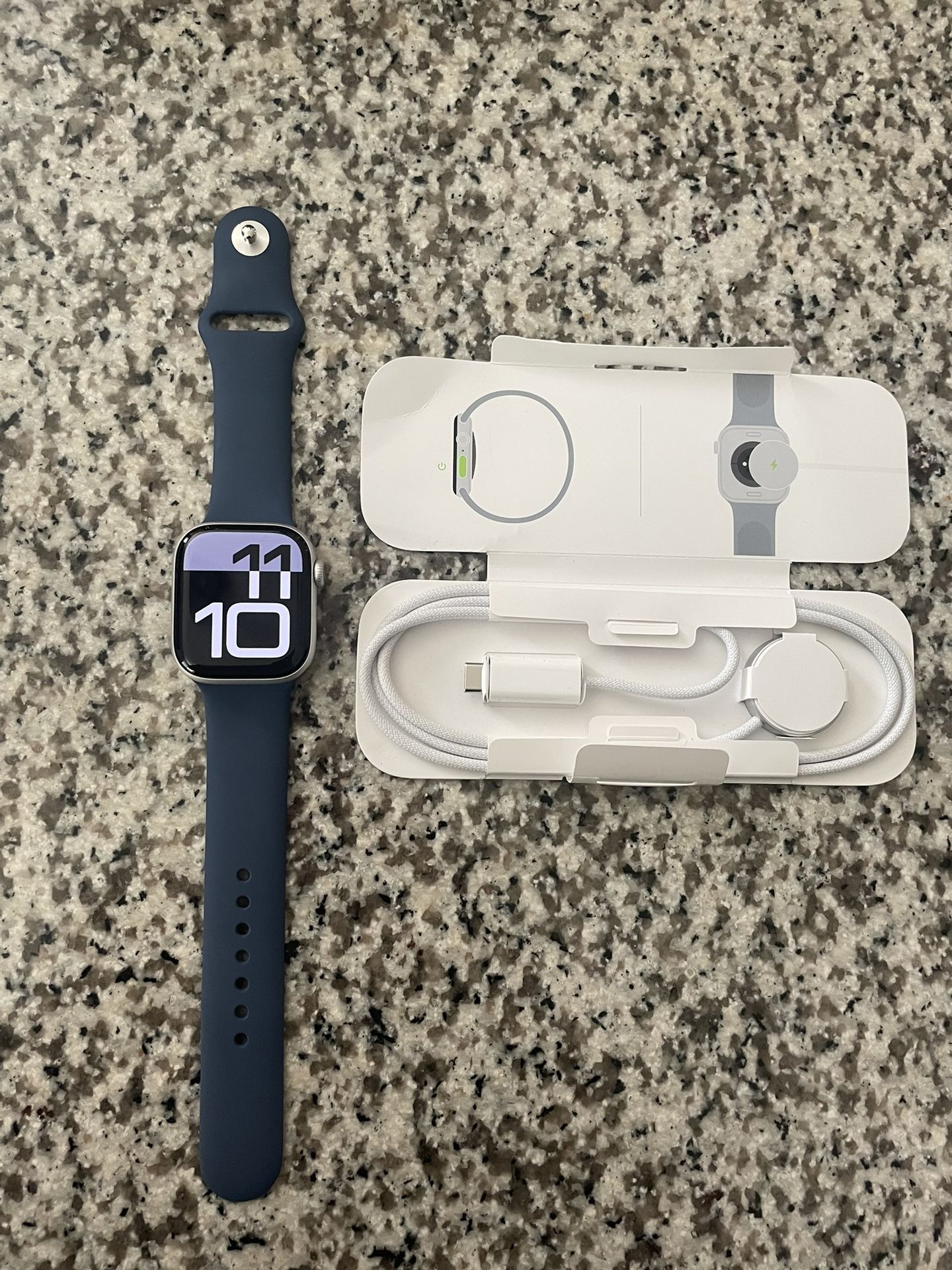 Apple Watch Series 10 GPS 42mm Silver With Blue Band Small/medium And Charger - Apple Warranty