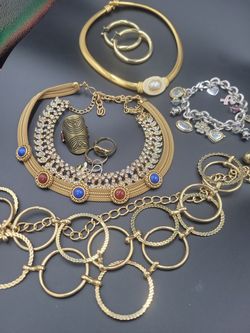 Gold colored costume jewelry & Belt