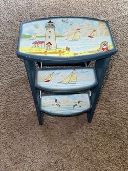 Vintage Handmade Wooden Nautical Decorative Step Stool, Foldable, 16"