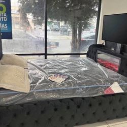 Black Bed frame with Fireplace and heater and TV mount King and Queen sizes