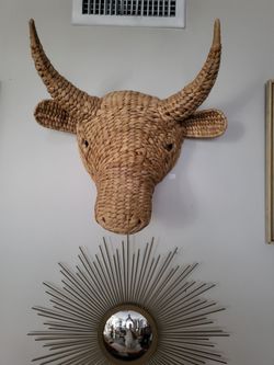 Rattan Bull Head wall decor
