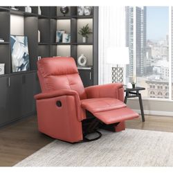 Brand New Red Real Leather Swivel Glider Reclining Chair (35.5 x 36.5 x 40H)