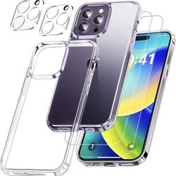 Protective Clear Case for iPhone 14 Pro Max 6.7 Inch [5 in 1] Military Grade Transparent Phone Case with 2pcs Tempered Glass Screen Protectors & 2pcs 