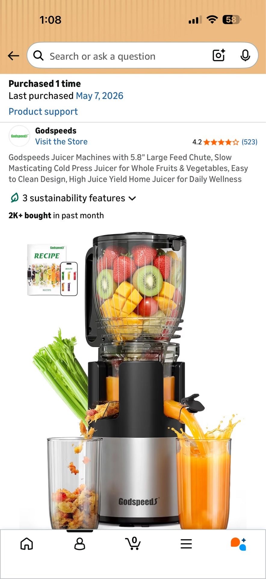 Godspeeds Juicer Machines with 5.8" Large Feed Chute, Slow Masticating Cold Press Juicer for Whole Fruits & Vegetables, Easy to Clean Design, High Jui